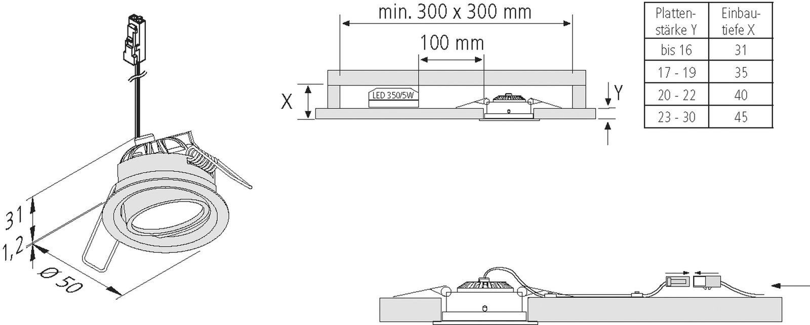 LED-Einbaustrahler 4,8W 3000K 485lm Konv ws mt 1LED Alu IP44 RF:hochglänzend