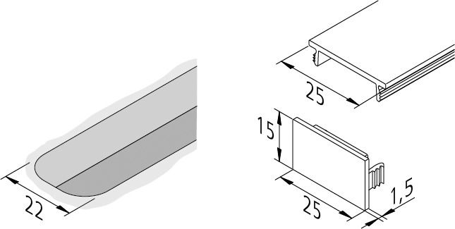 Abdeckung L1000mm B15mm farblos Kst