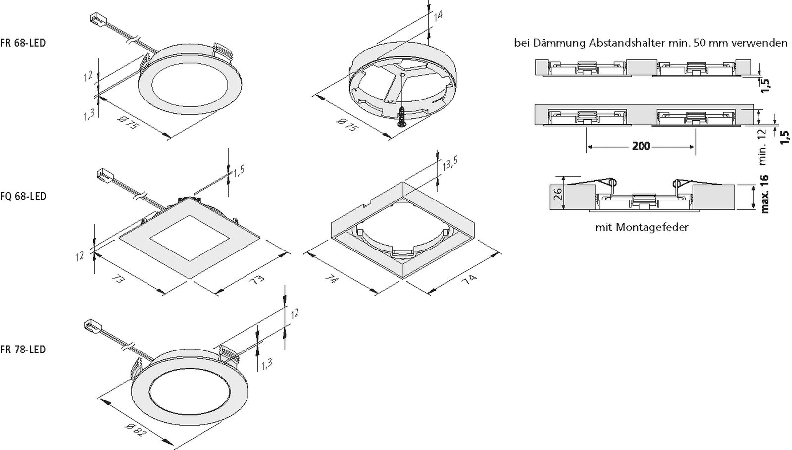 LED-Einbaustrahler 4W 3000K 270lm Konv edst mt 1LED Kst IP20 Ø/EB68mm