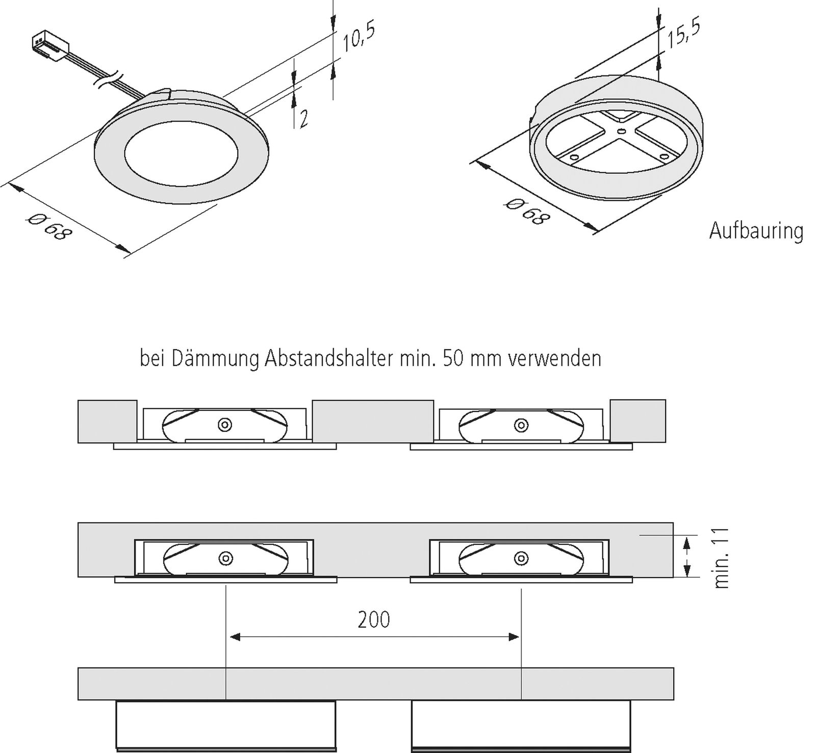 LED-Einbaustrahler 3W 3000K 210lm Konv chr mt 1LED Kst IP44 Direktans