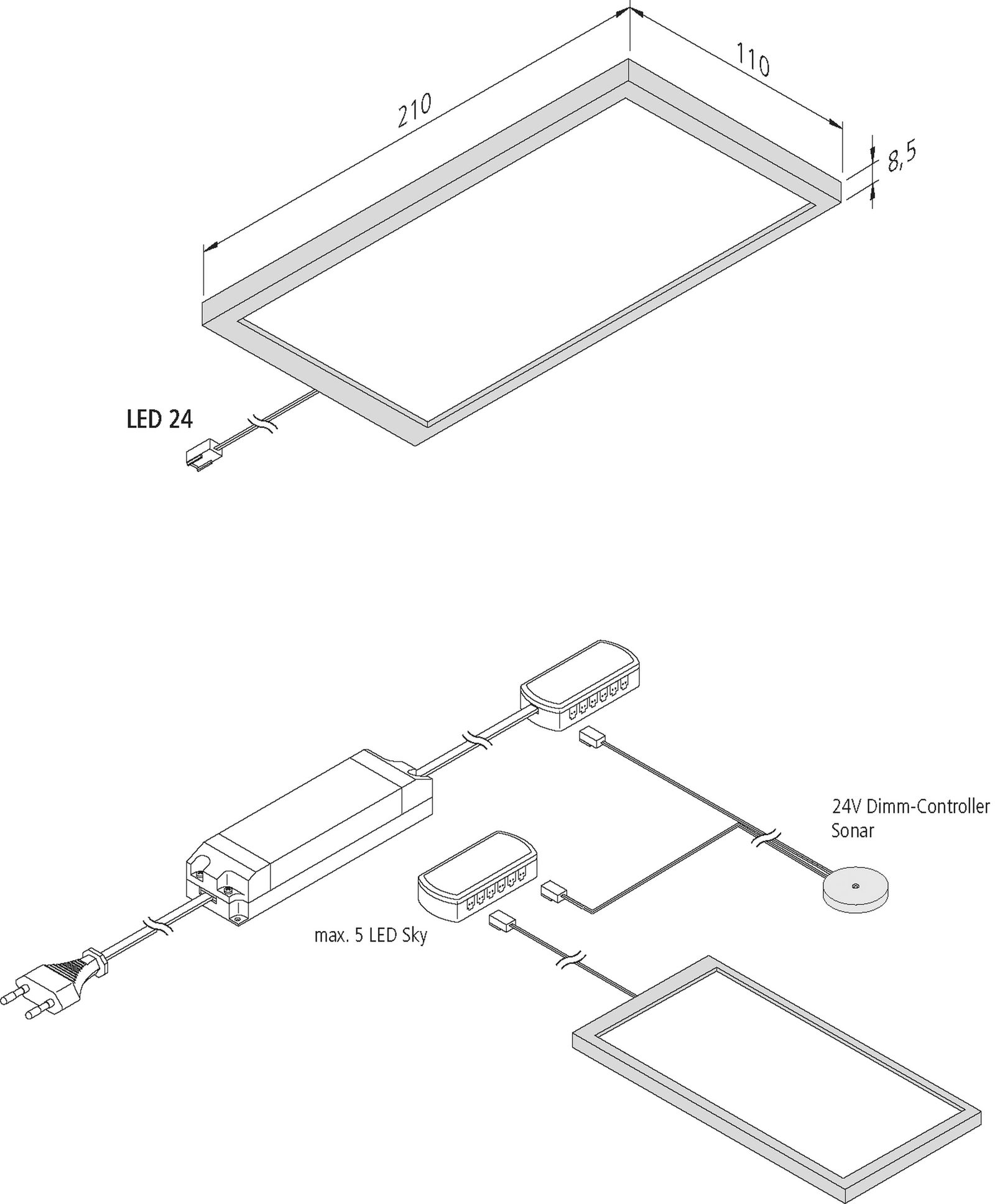 LED-Möbelleuchte 6W 3000K 260lm edst Konv IP20 210x110x8,5mm
