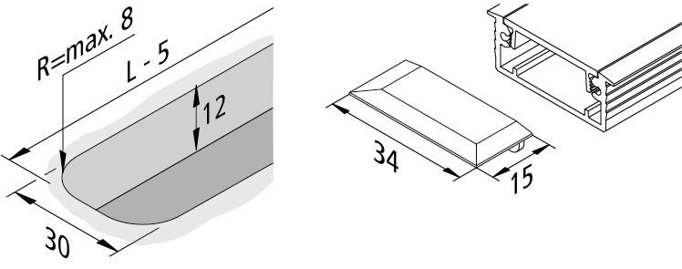 Endkappe alu Kst L15mm B34mm