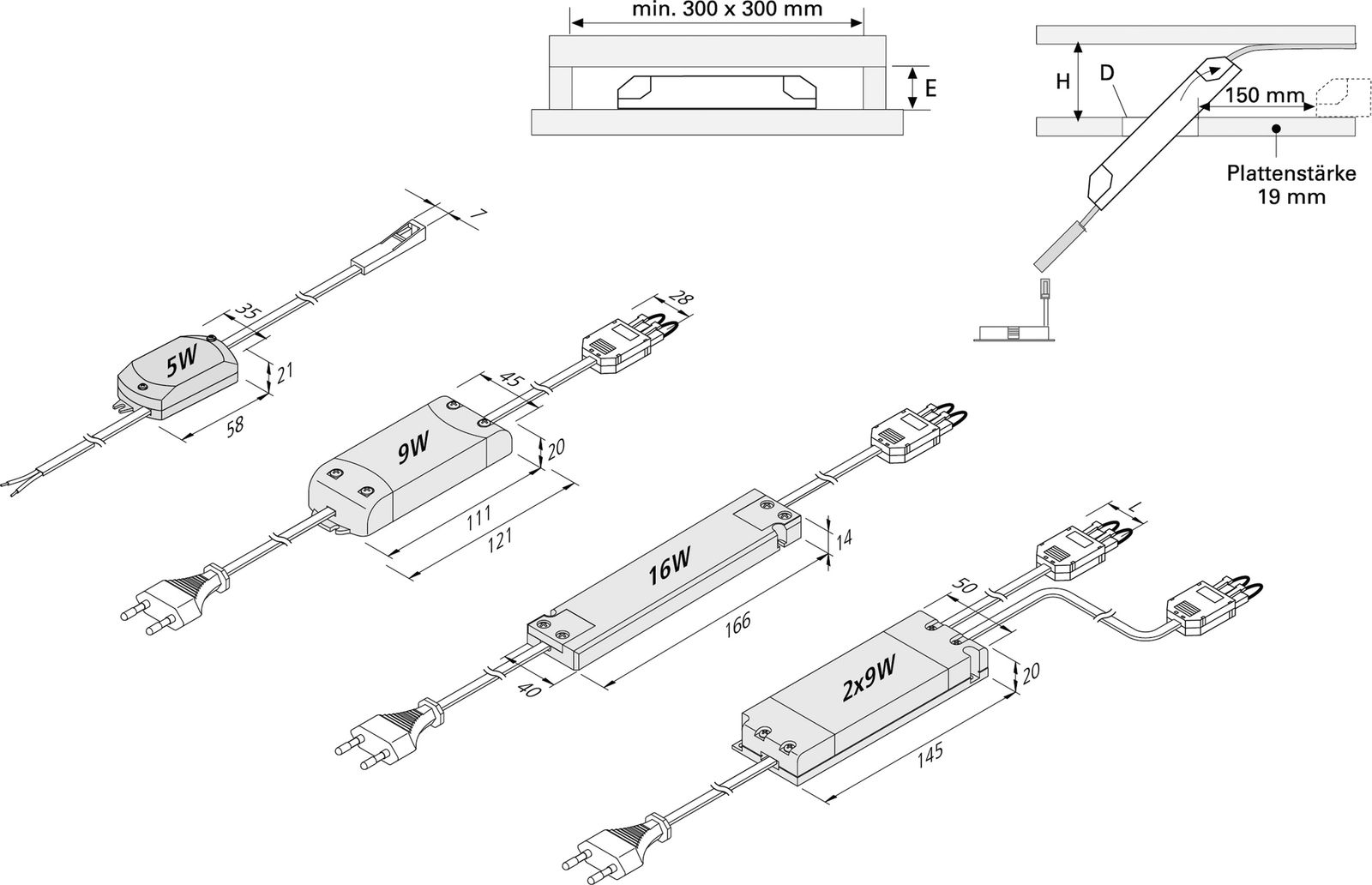 LED-Trafo 1-16W 350mA 3-56V IP20 Kstgeh dyn 166x40x14mm
