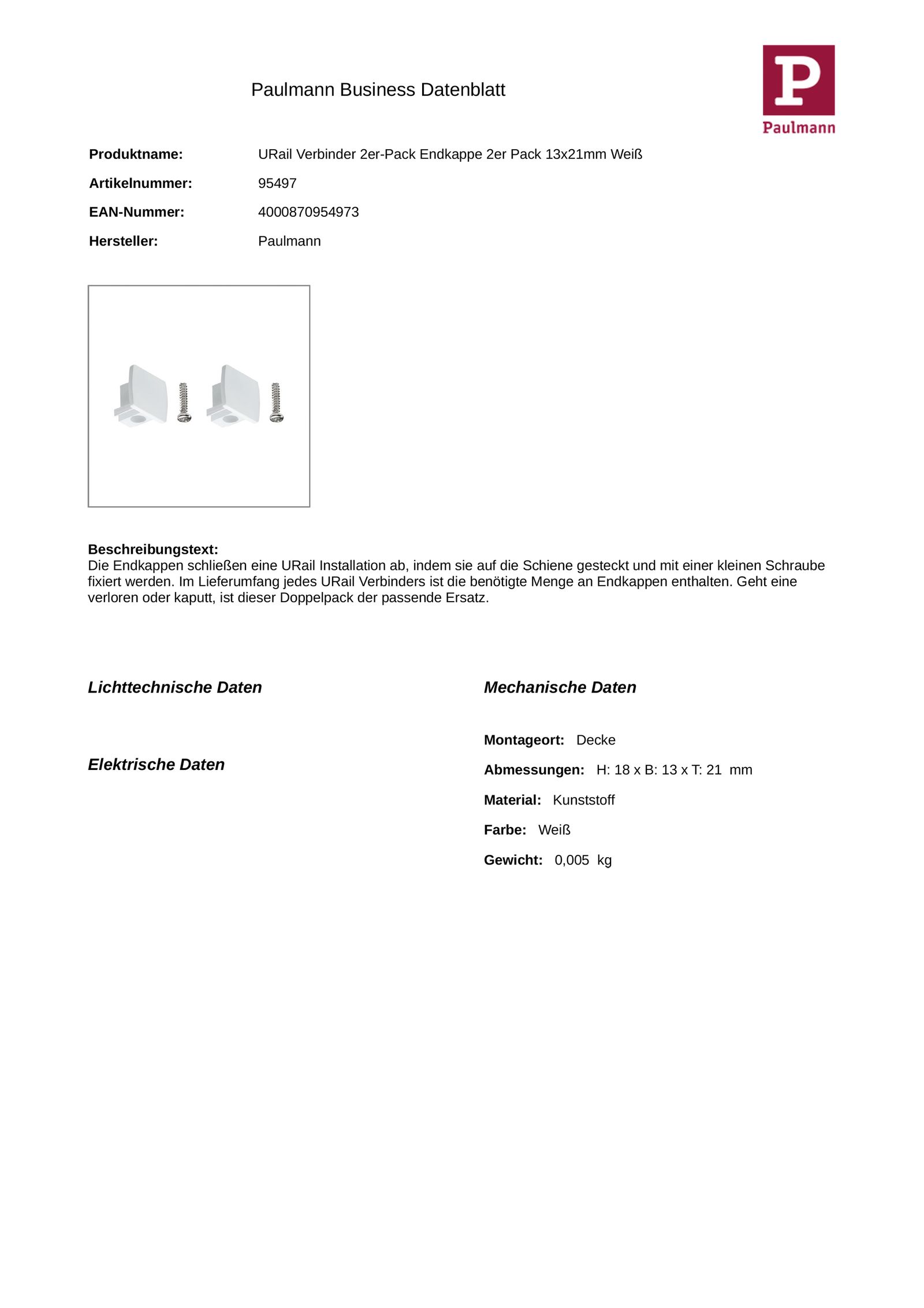 Endkappe ws URail Kst L21mm B13mm H18mm
