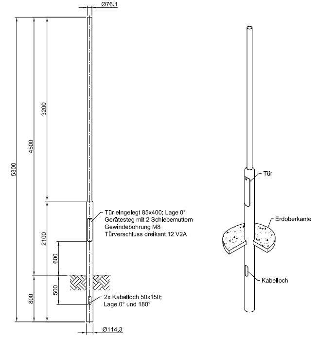 Lichtmast 4,5m zylindr abgesetzt Ø76mm ST vz