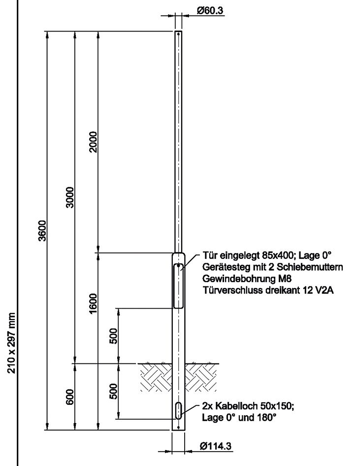 Lichtmast 4,5m zylindr abgesetzt Ø76mm ST vz