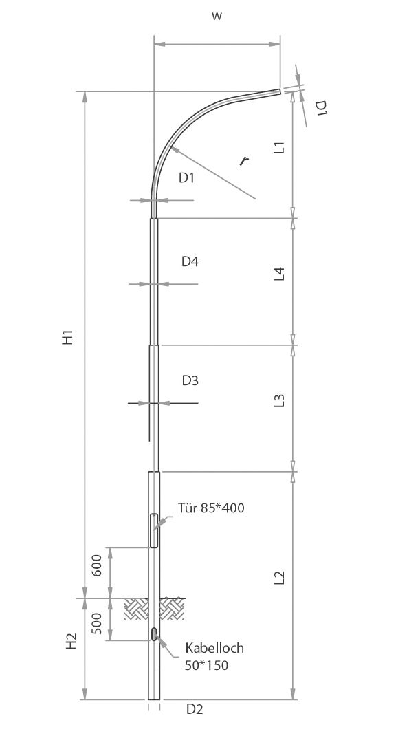 Lichtmast 6m zylindr Ø60mm ST vz 1500mm Einzel
