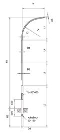 Lichtmast 7,5m zylindr abgesetzt Ø60mm ST unbeh Einzel 1500mm