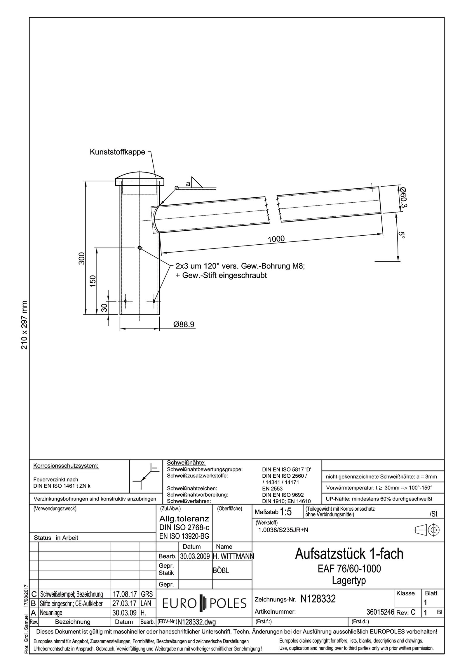 Aufsatzstück 76mm 60mm 1f ST Zubehör