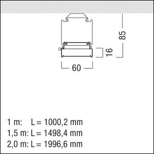 LED-Lichtleiste 18,8W 4000K 2650lm Konv IP20 1LED elektr.Trafo 1000x60x85mm