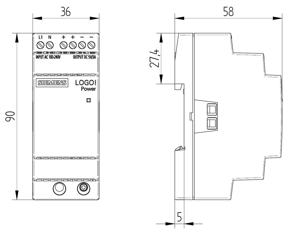 Gleichstromversorgung REG LOGO! 5V 15W 240VUC 5VUC f.Reiheneinb 5VAC/DC 3A IP20
