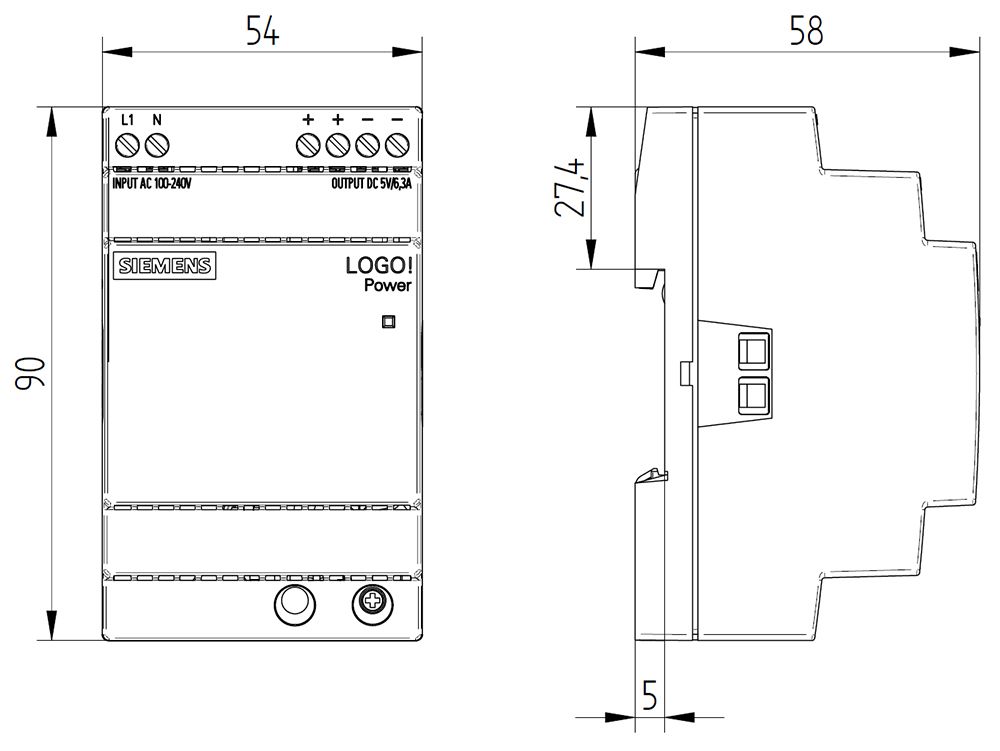 Gleichstromversorgung REG LOGO! 5V 31,5W 85-264VUC f.Reiheneinb 110-300VAC/DC 3TE