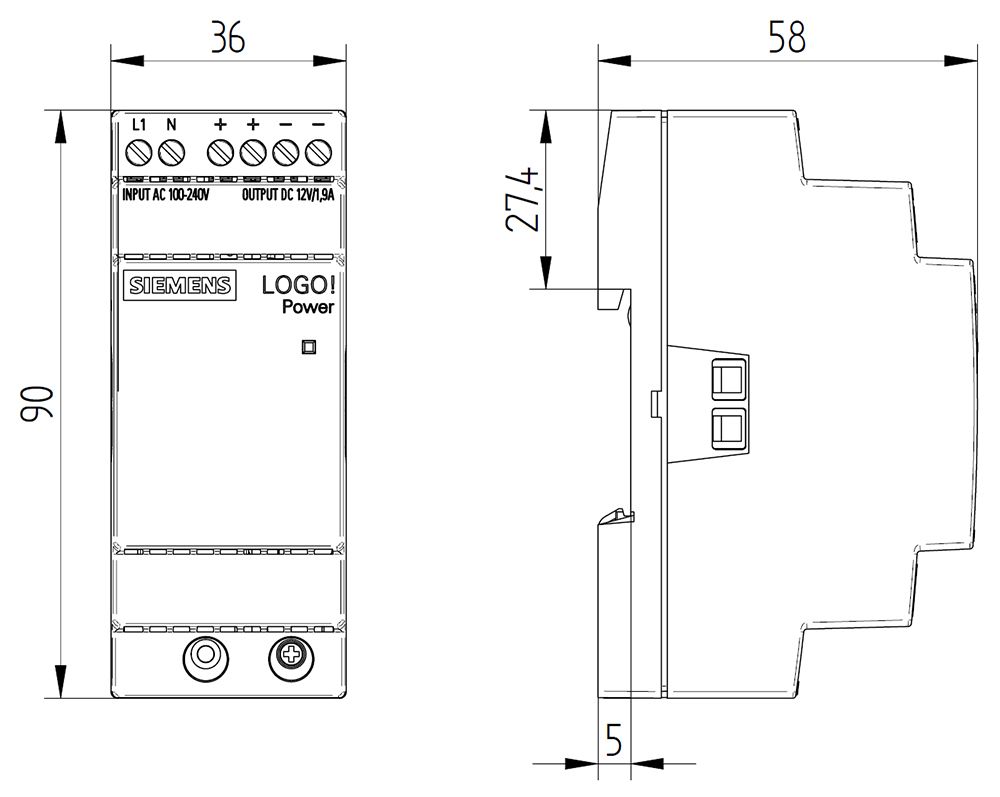 Gleichstromversorgung REG LOGO! 12V 1,9A 22,8W 240VUC f.Reiheneinb 110-300VAC/DC