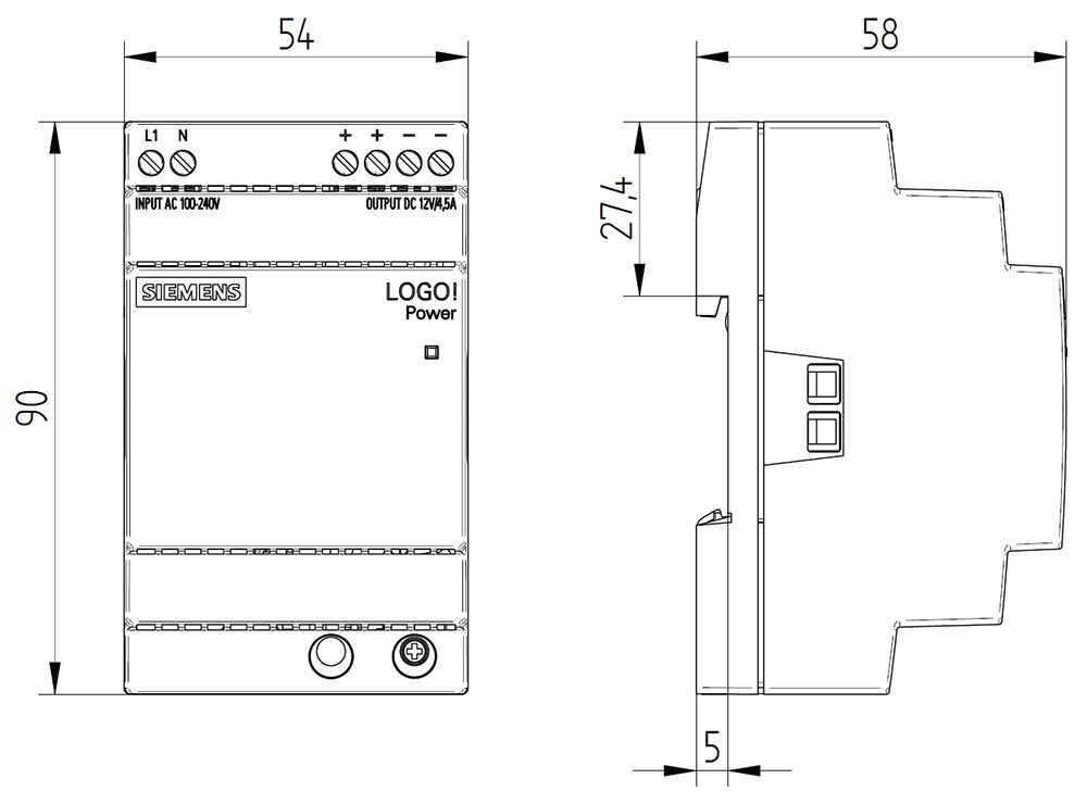 Gleichstromversorgung REG LOGO! 12V 54W 100-240VUC f.Reiheneinb 110-300VAC/DC