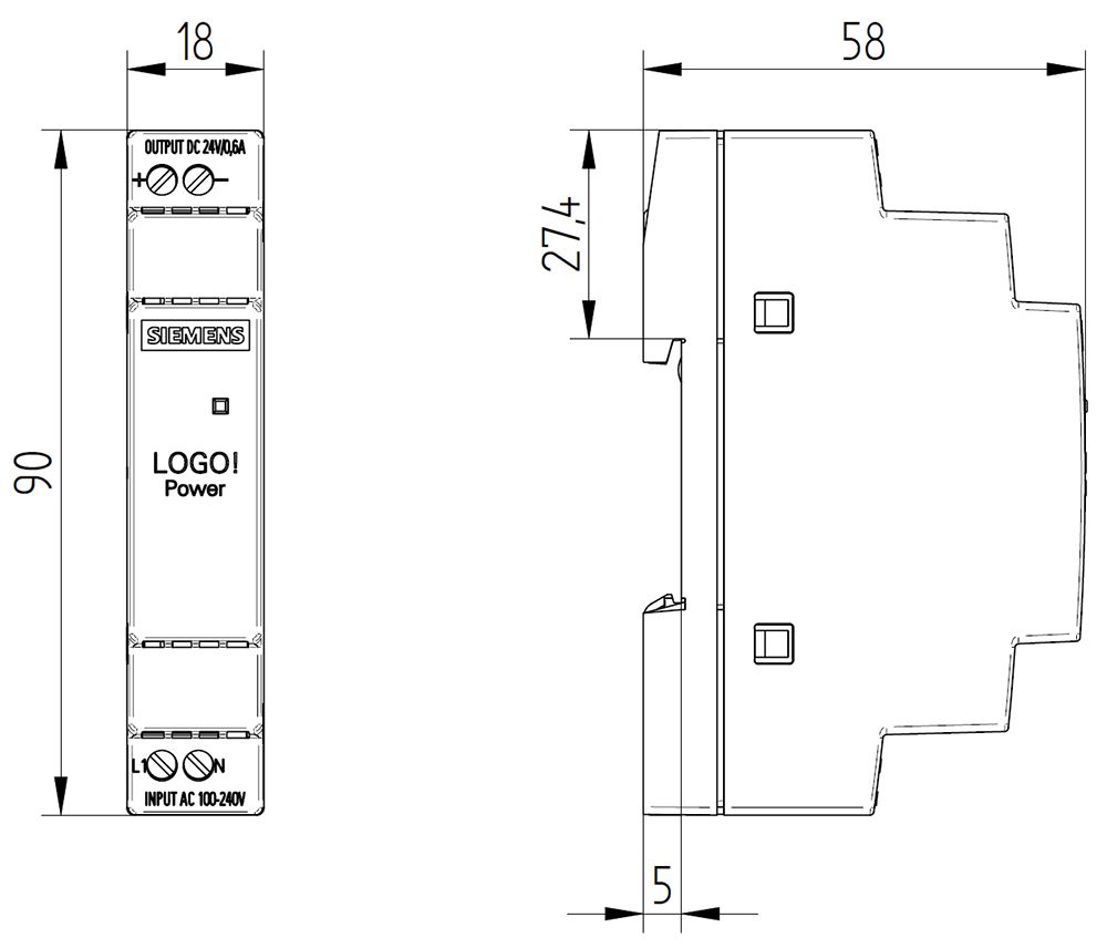 Gleichstromversorgung REG LOGO! 24V 0,6A 14,4W f.Reiheneinb 100-240VAC/DC 1TE