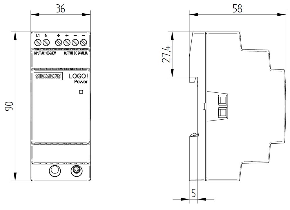 Gleichstromversorgung REG LOGO! 24V 1,3A 31,2W f.Reiheneinb 85-264VAC/DC 2TE IP20