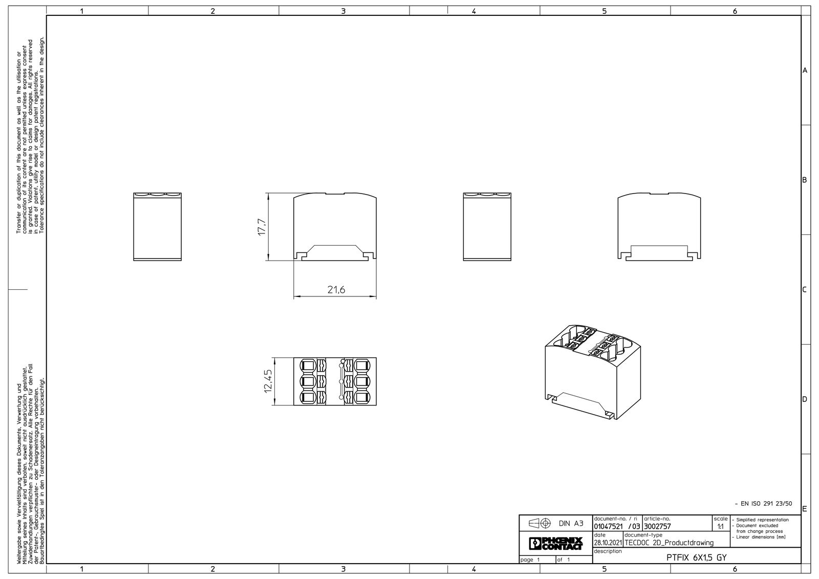 Verteilerblock 0,14-1,5qm 1Etage 6kl gr 17,5A Direktmont