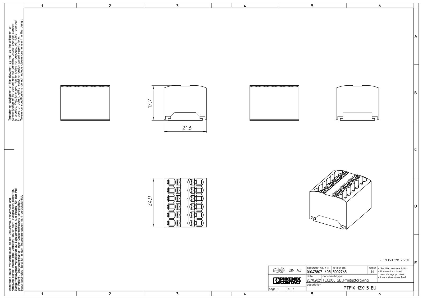 Verteilerblock 0,14-1,5qm 1Etage 12kl bl 17,5A Direktmont