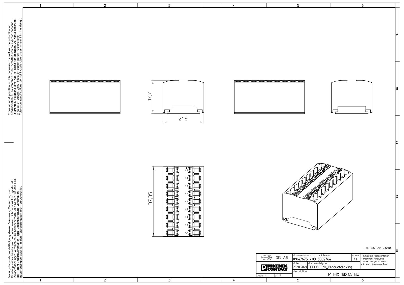 Verteilerblock 0,14-1,5qm 1Etage 18kl bl 17,5A Direktmont