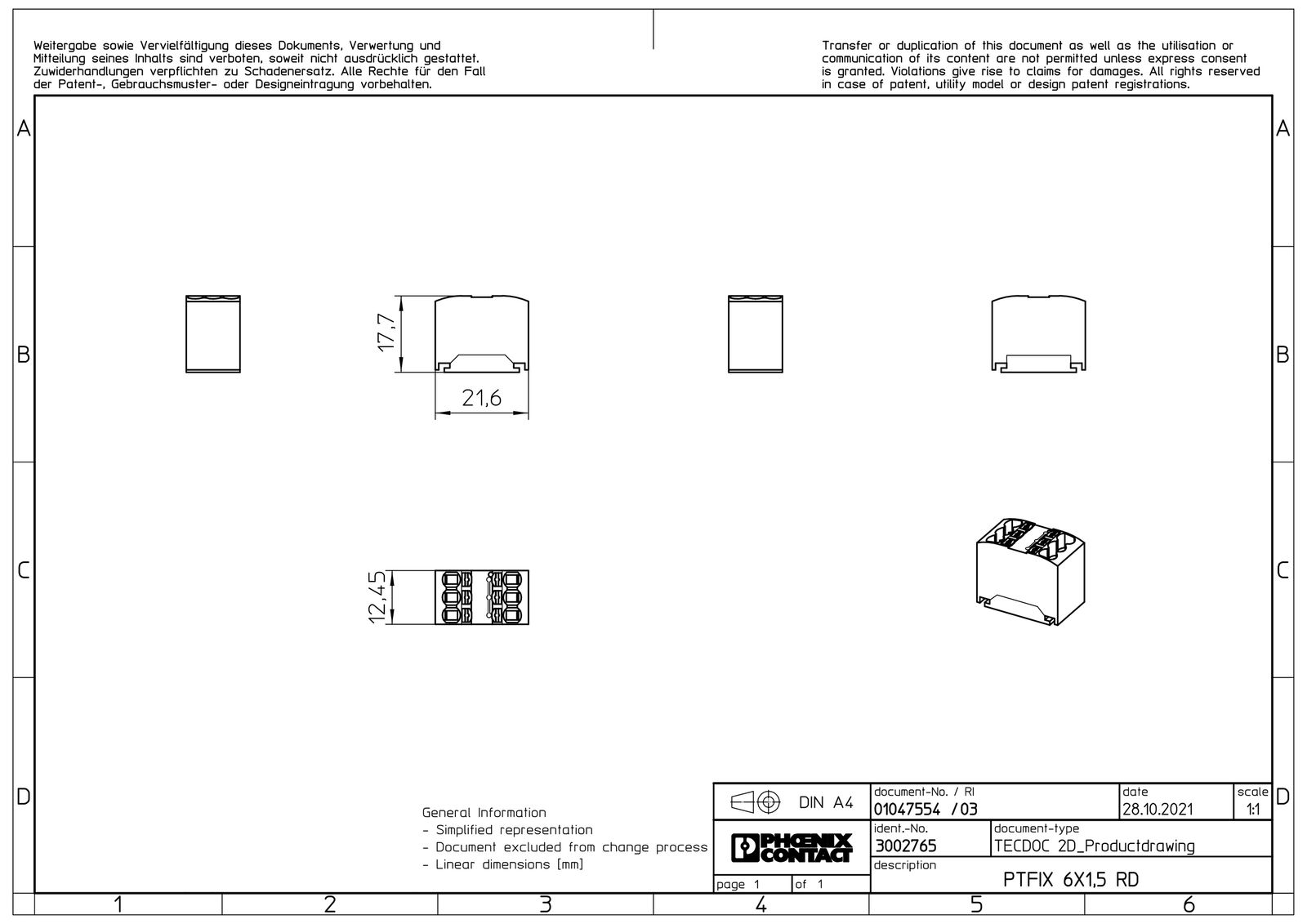 Verteilerblock 0,14-1,5qm 1Etage 6kl rt 17,5A Direktmont