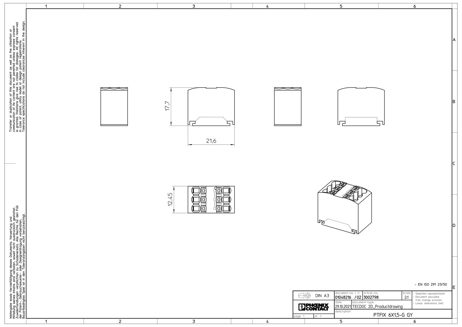 Verteilerblock 0,14-1,5qm 1Etage 6kl gr 17,5A Direktmont