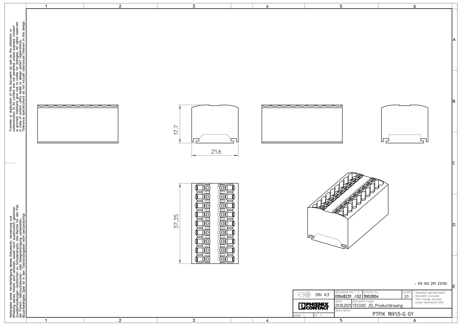 Verteilerblock 0,14-1,5qm 1Etage 18kl gr 17,5A Direktmont