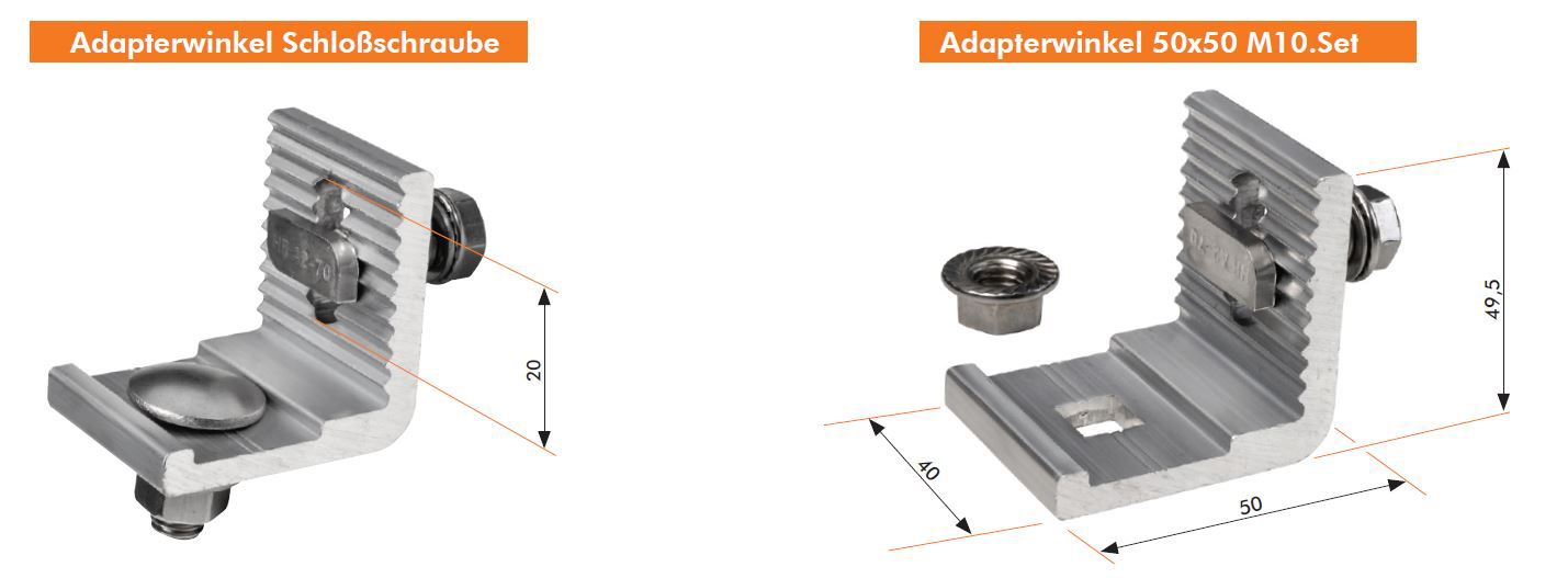 PV-Adapterwinkel solo-basic Alu m.BefMat 50x40x50mm