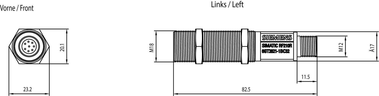RFID-Lesegerät ISO 18000- 13,56MHz 35mm IP67 ISO 18000-3