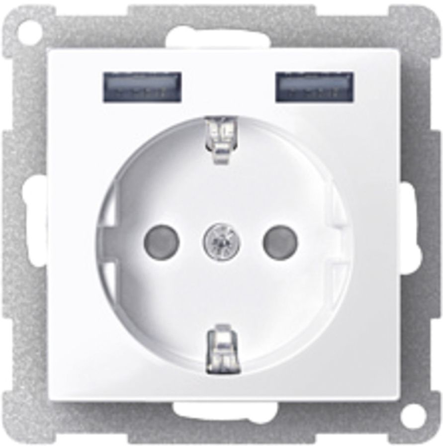 Steckdose 1f polws glz 2USB-A UP m.BS USB IP20 Mit erhöhtem Berührungsschutz