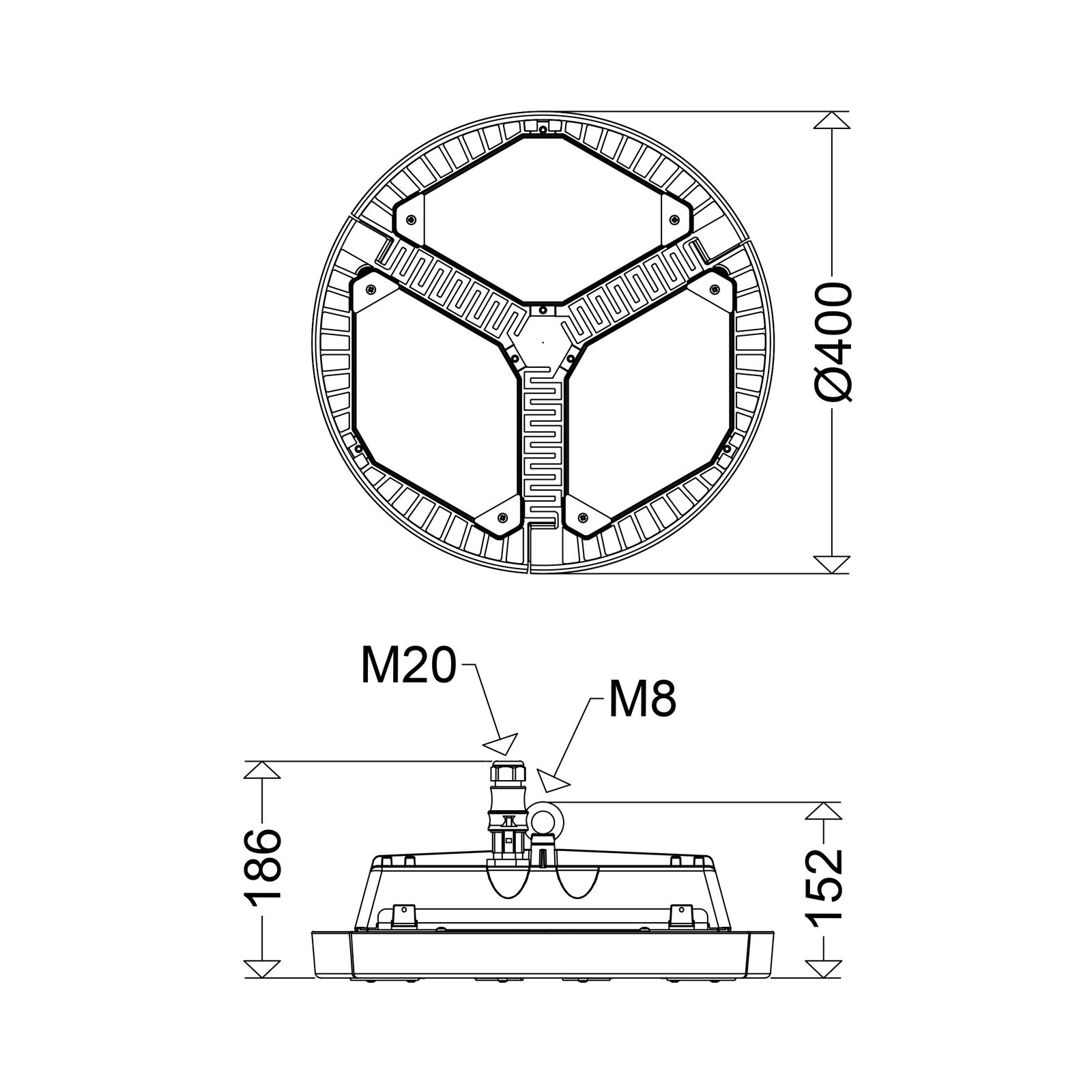 LED-Hallenleuchte 5000K TRIANO 123W sym 20000lm Konv IP65 Mit Schutzabdeckung