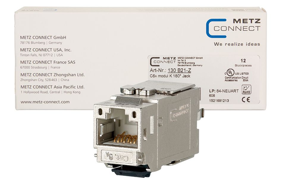 Modular-Buchse Cat6A RJ45 22-26AWG Litze Feldkonf Schirm massiv f.Rundkabel