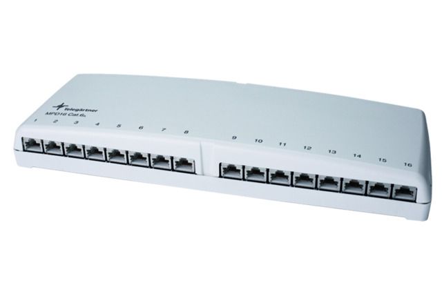 Patchpanel 16Ports Cat6A Hutschiene Schirm RAL9010 110x325x43,5mm