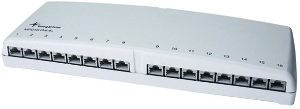 Patchpanel 16Ports Cat6A Hutschiene Schirm RAL9010 110x325x43,5mm