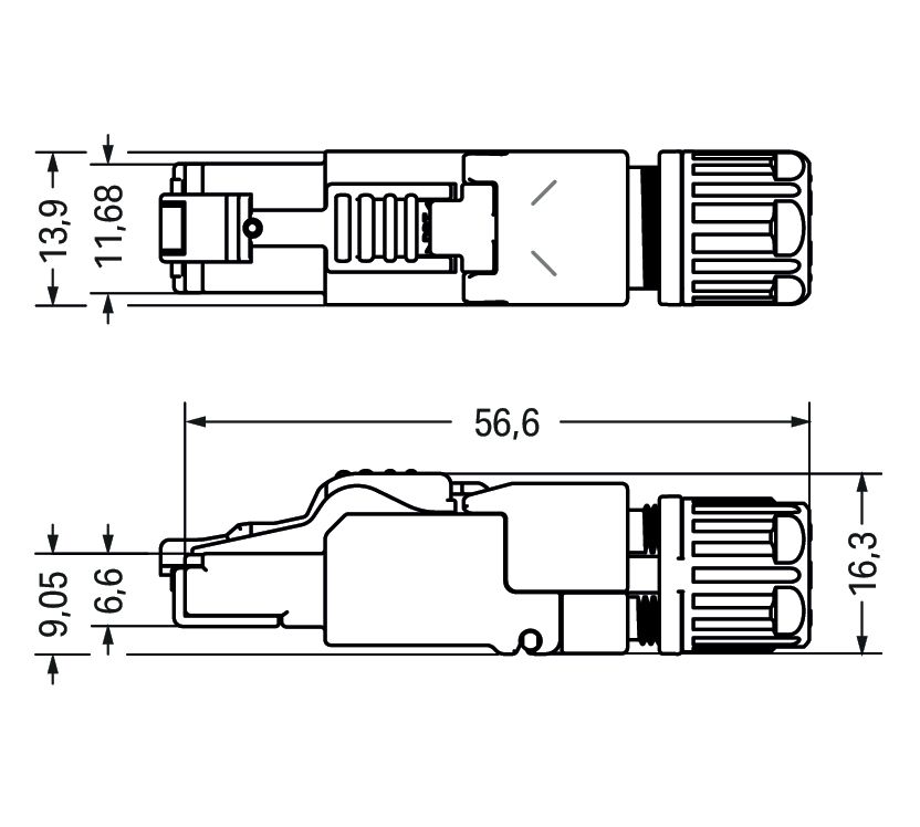 Modular-Stecker Cat6A RJ45 22-27AWG Feldkonf Schirm Litze massiv