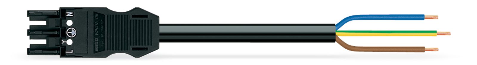 Geräteanschlussleitung 3p H05Z1Z1-F sw 2,5qmm L8000mm 3x2,5qmm Buchse fr.Ende