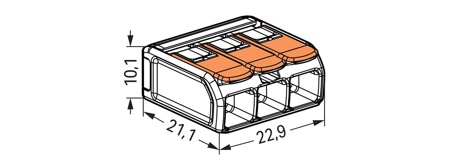 Steckklemme 3f 450V 41A Serie 221 0,5-6qmm m.BetätiHebel f.Massivleiter