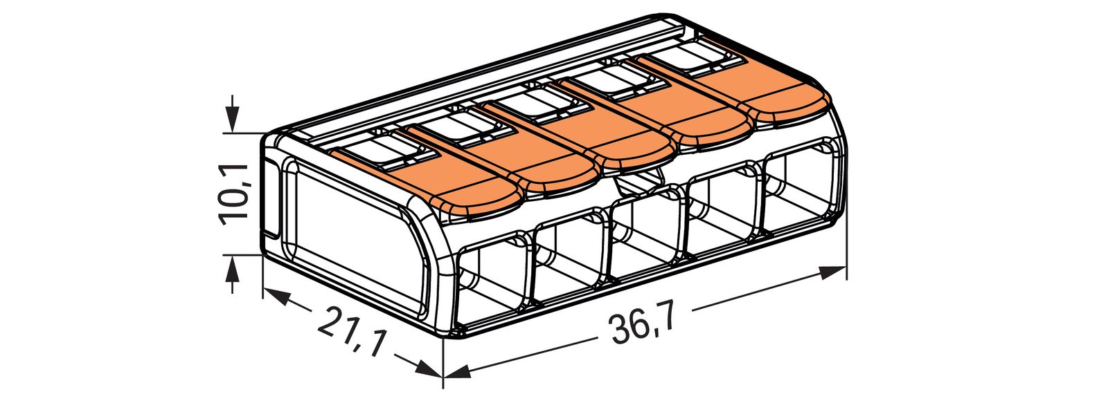 Steckklemme 5f 450V 41A Serie 221 0,5-6qmm farblos m.BetätiHebel
