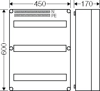 Automatengehäuse AP 3x18TE Kst IP65 REG 450x600x170mm ET93mm