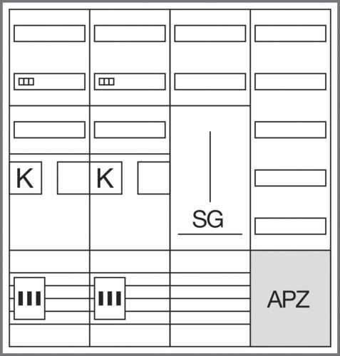 Komplettschrank AP/UP 2Z eHZ 4Feld IP44 SS_5p 1100x1050x205mm