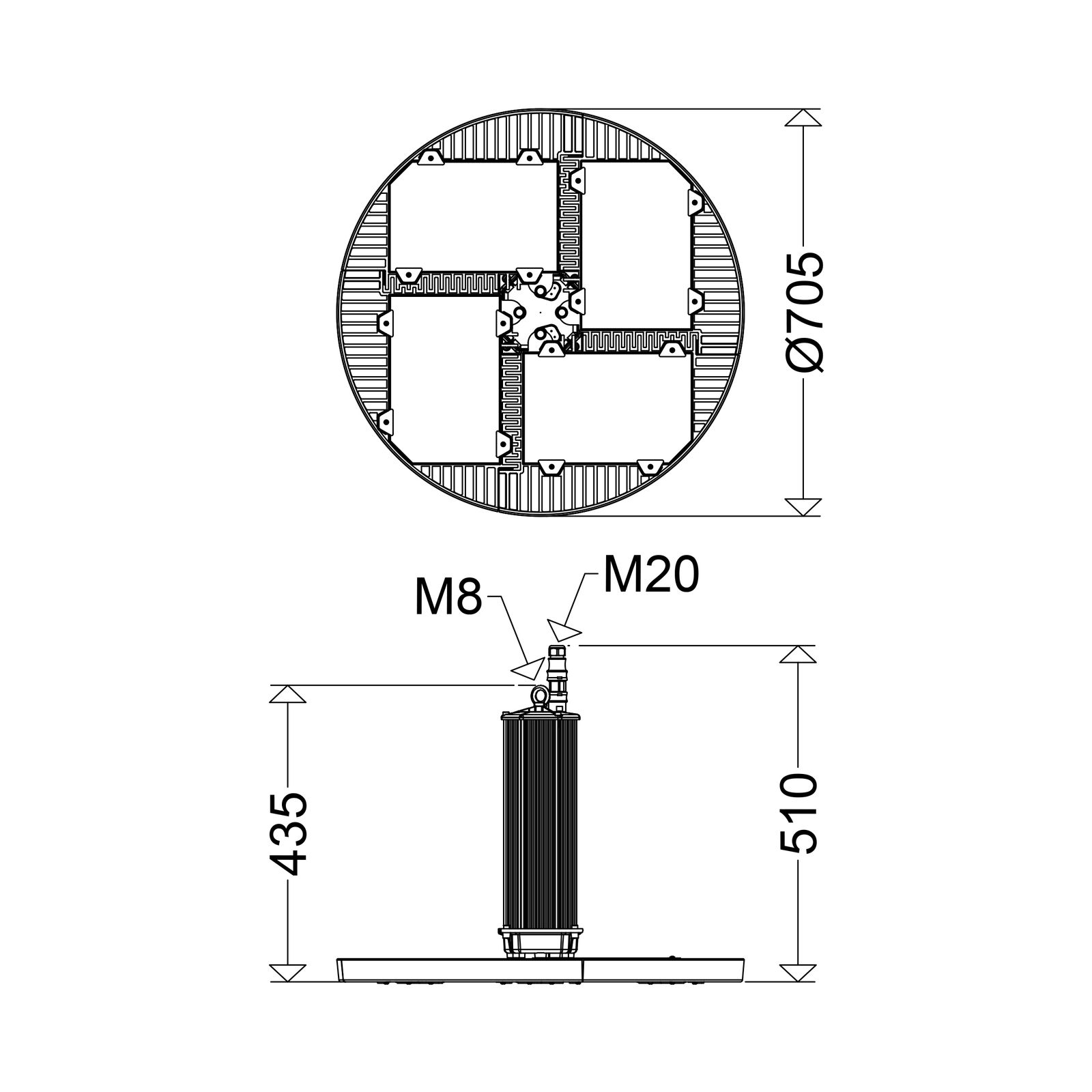 LED-Hallenleuchte 4000K TRIANO XL 405W 60000lm sym IP65 Mit Schutzabdeckung