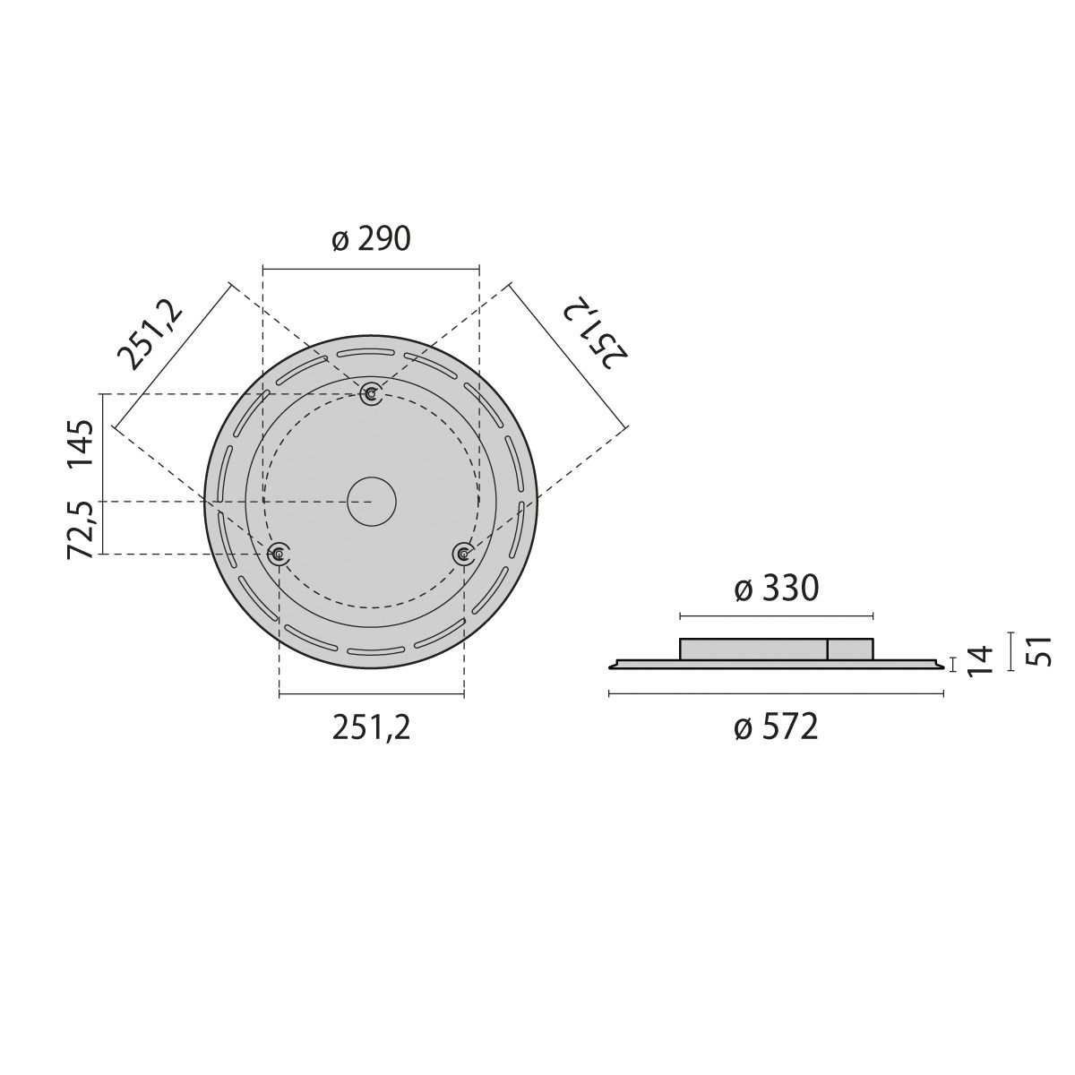 LED-Anbauleuchte SL713 34W 3000K 3280lm ws Konv IP20 Ø572x51mm