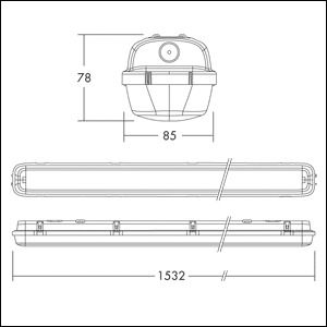 LED-Feuchtraumleuchte JULIE 40W 4000K gr 4200lm Konv IP65 1532x103x78mm