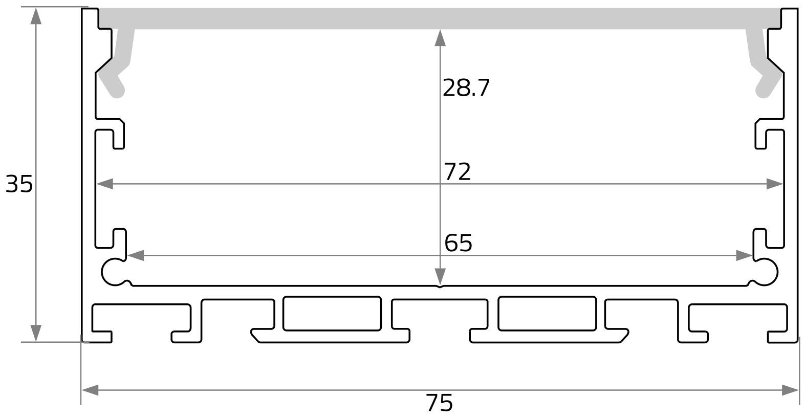 Alu-Profil alu L2000mm B75mm