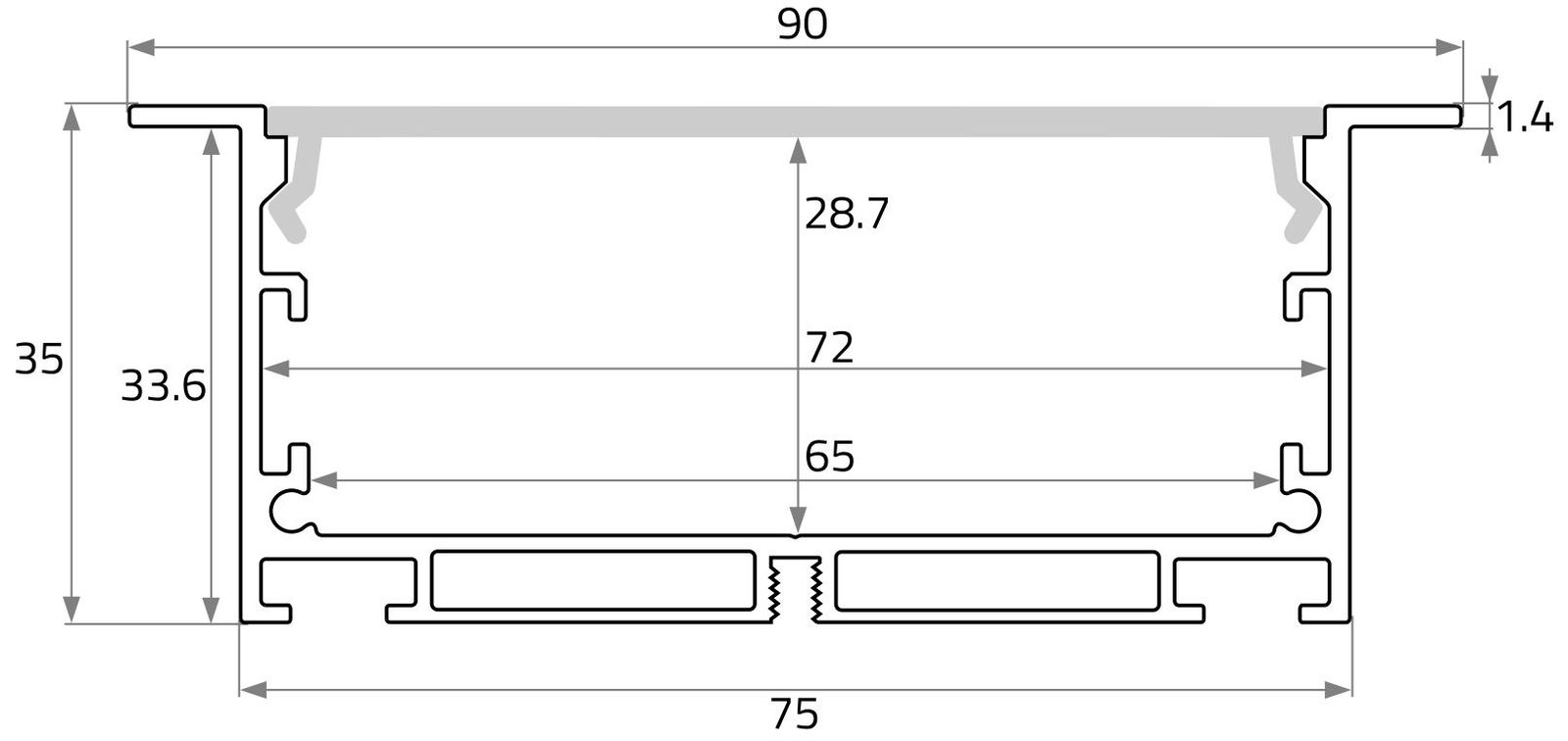 Alu-Profil alu L2000mm B90mm