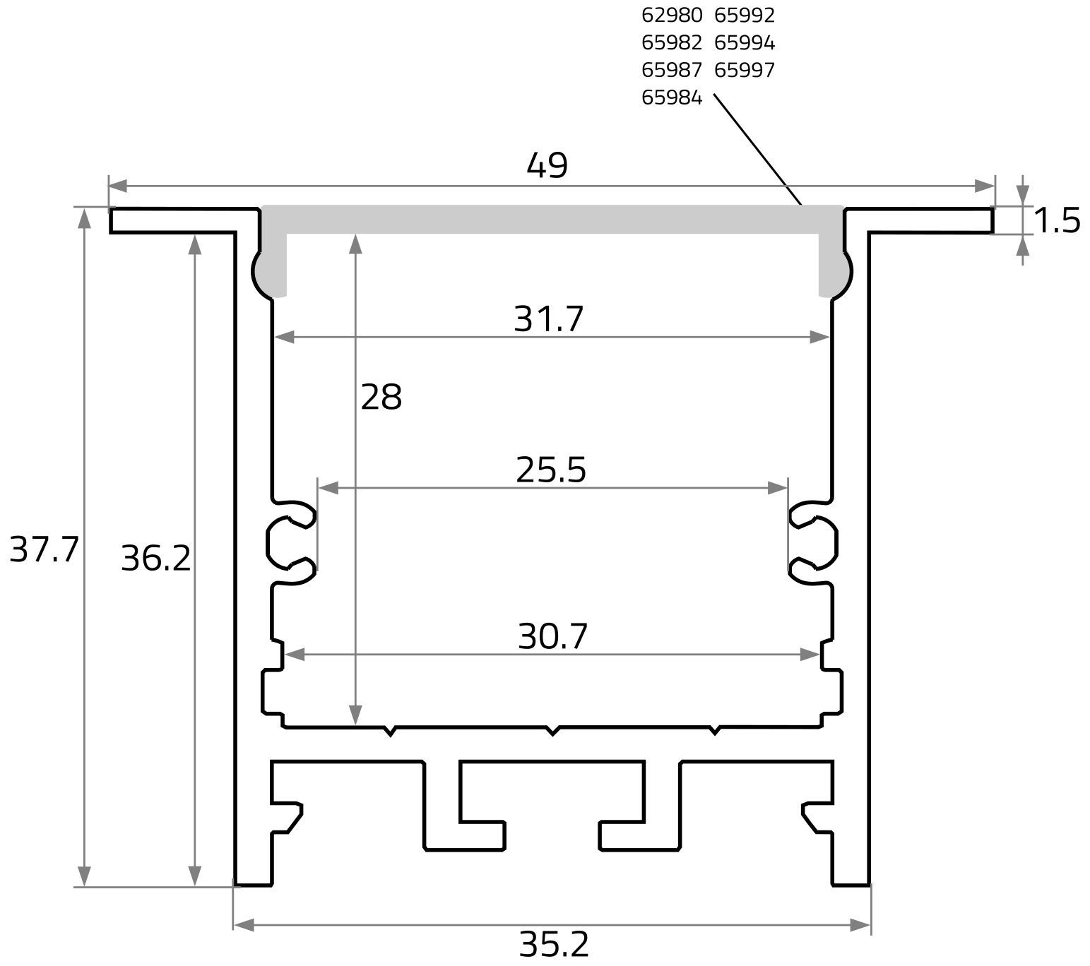Alu-Profil sw Alu L2000mm B35mm