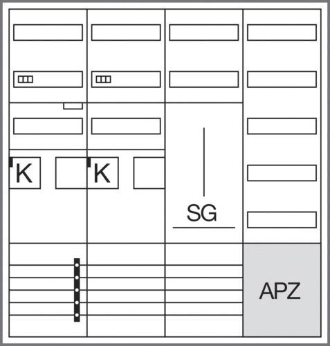 Komplettschrank AP 2Z 1TSG eHZ 4Feld 5p IP44 1100x1050x205mm
