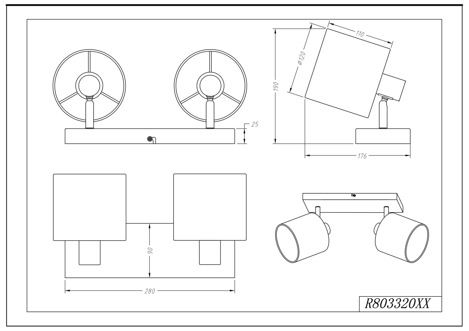 LED-Anbauleuchte TOMMY 28W ni IP20 E14 280x176x190mm