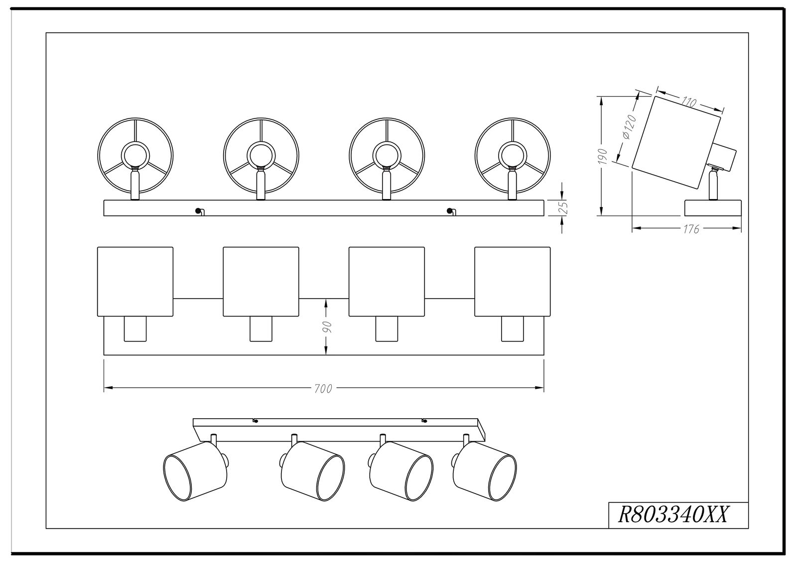 LED-Anbauleuchte TOMMY 28W ni IP20 E14 700x176x190mm