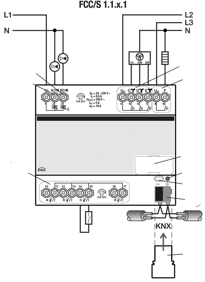 Heizungsaktor KNX REG 5Ausg 16A 24-230V Ventilschutzfunktion Handschaltung
