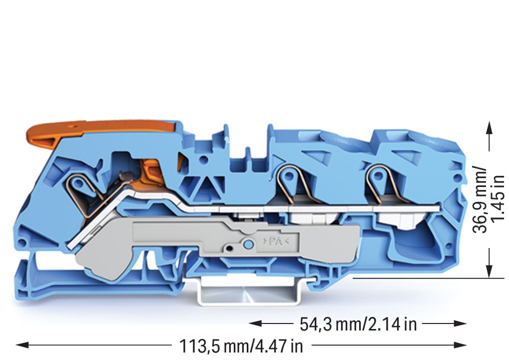Reihenklemme 0,5-16qmm 1Etage 3kl bl 76A TS35 Hutschiene TH35
